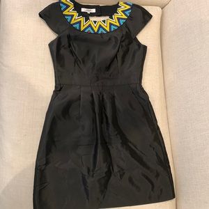Tibi Black Dress with Colorful Chevron Neckline
